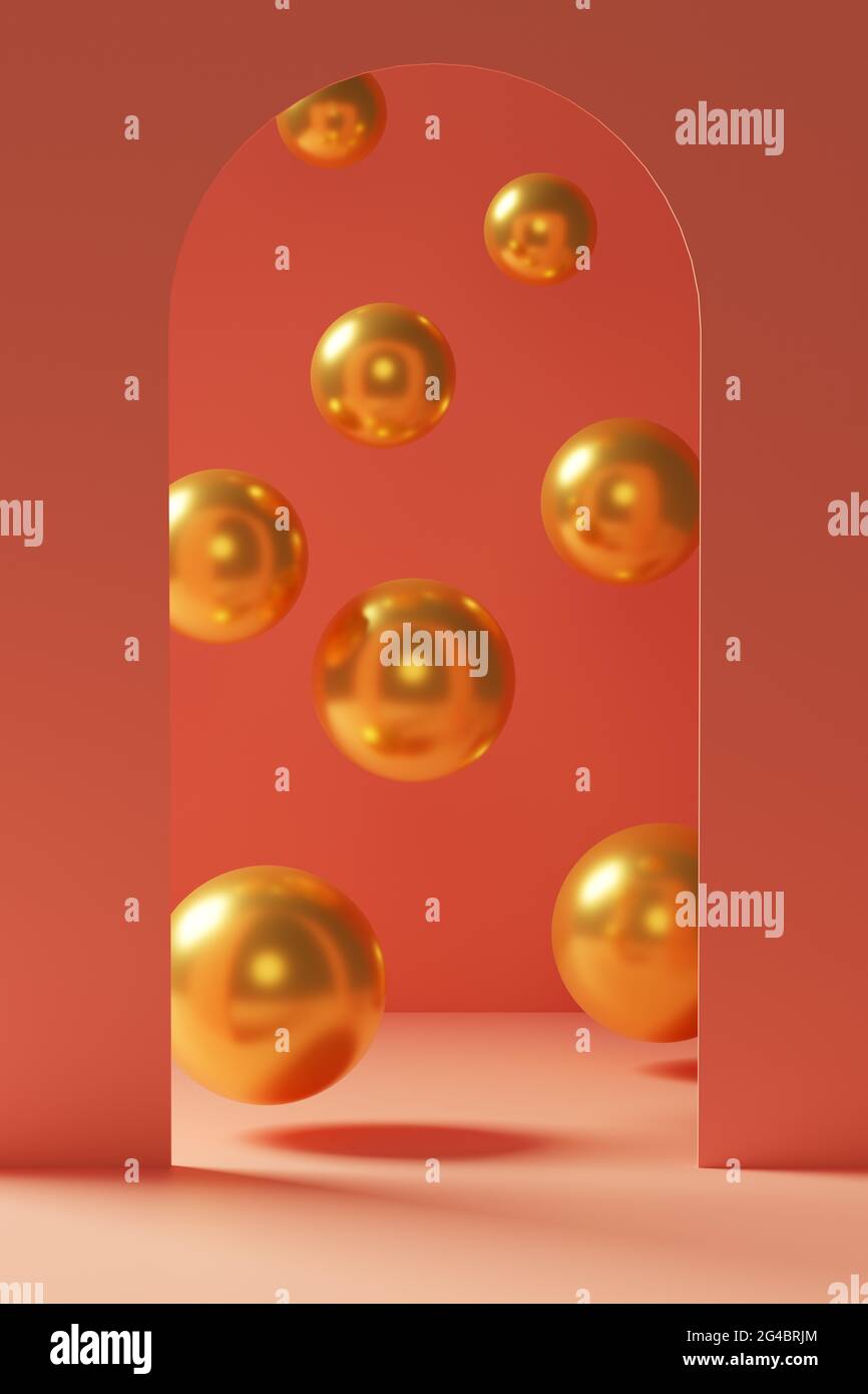 Floating golden spheres. 3D Illustration Stock Photo
