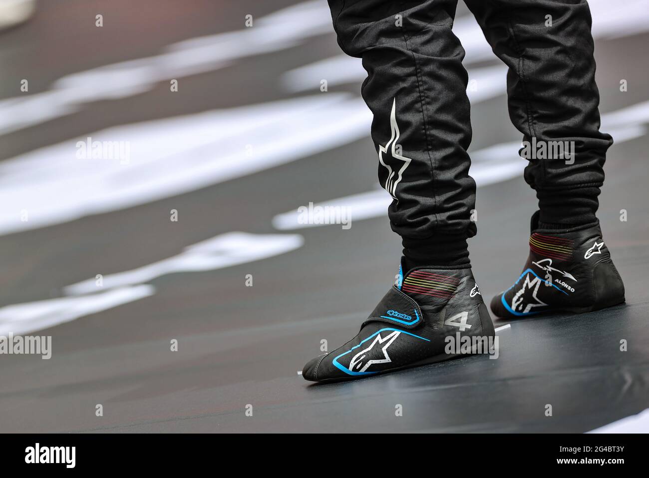 Racing boots of Fernando Alonso (ESP) Alpine F1 Team on the grid. 20.06.2021. Formula 1 World Championship, Rd 7, French Grand Prix, Paul Ricard, France, Race Day.  Photo credit should read: XPB/Press Association Images. Stock Photo