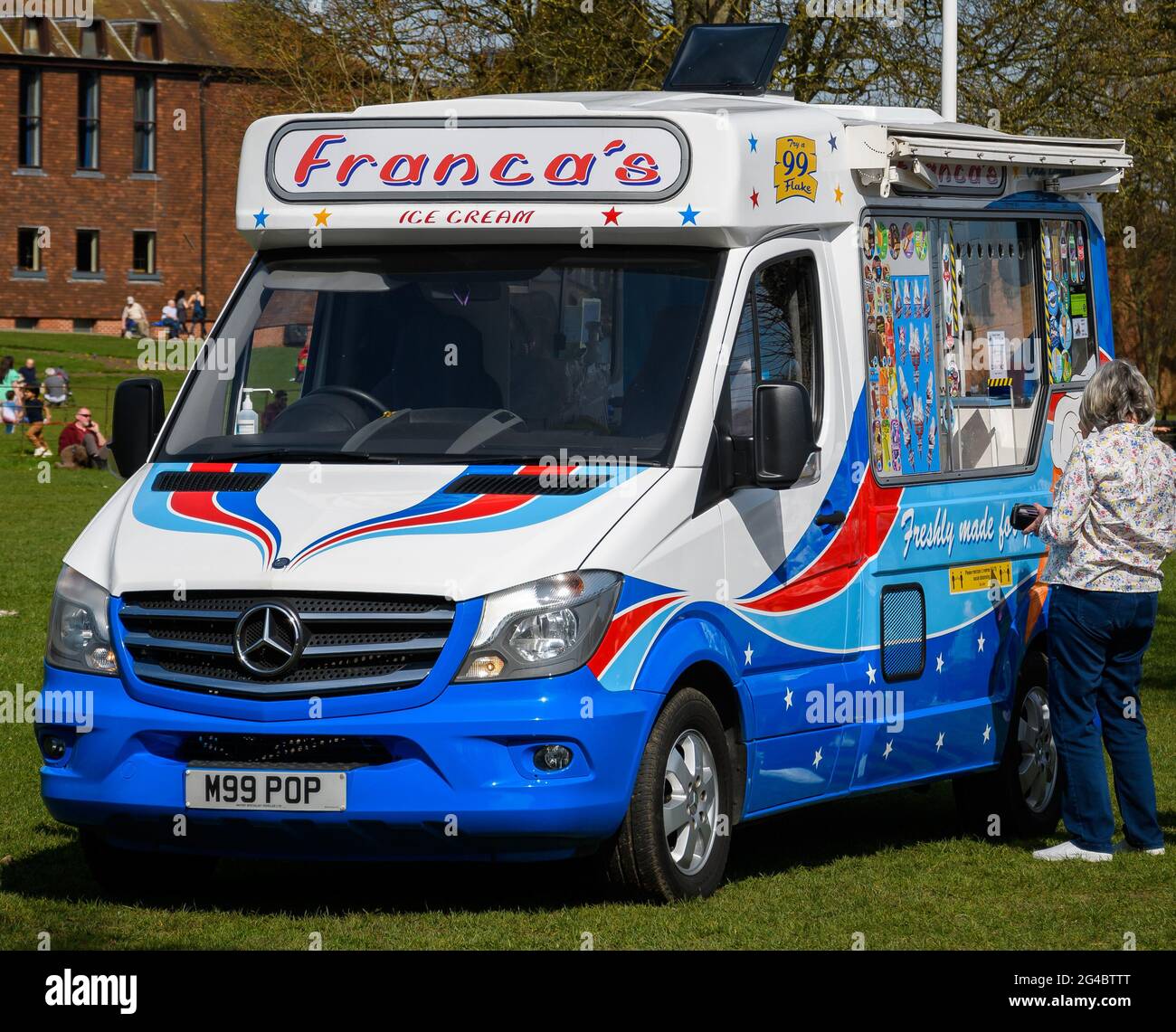 Marlow, United Kingdom March 30 2021 Franca's Ice Cream van serving