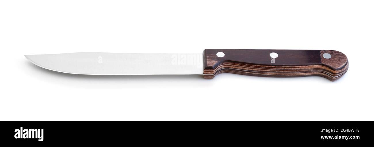 Kitchen knife with wooden handle isolated on white. Stock Photo