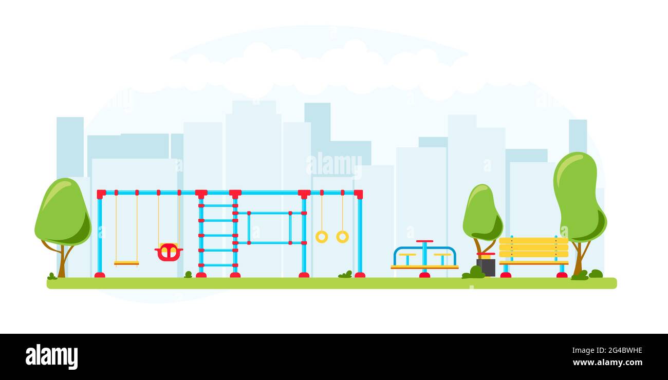 Kids playground. Set of playing equipment elements. City park concept