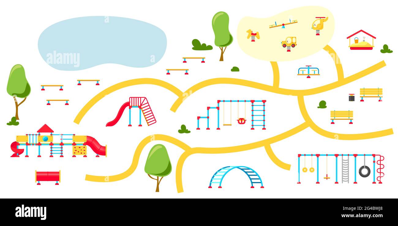 Kids playground. Set of playing equipment elements. City park concept ...