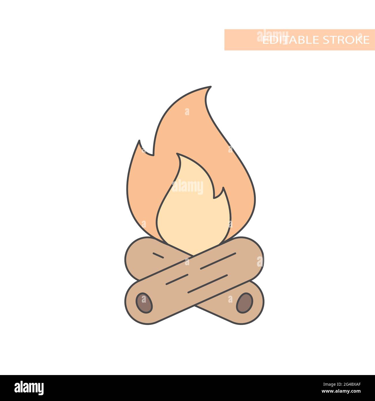 Colorful bonfire or campfire line vector icon. Camp fire outline, editable stroke. Stock Vector