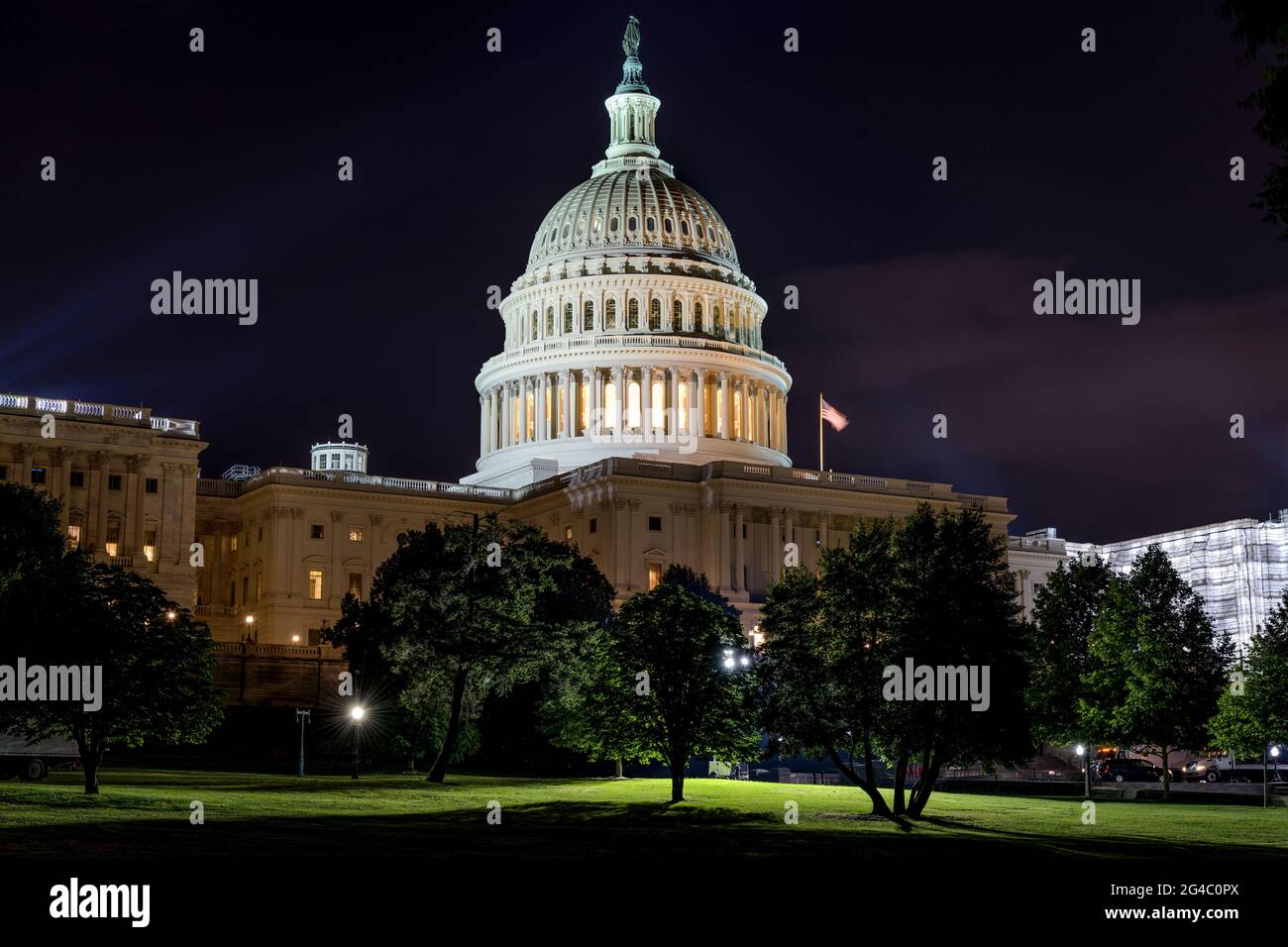 The Capitol at Night - A night view of west-side exterior of the U.S. Capitol Building. Washington, D.C., USA. Stock Photo