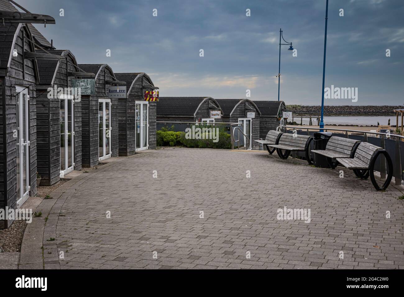 Retail Pods, Amble harbour village Northumberland Stock Photo Alamy