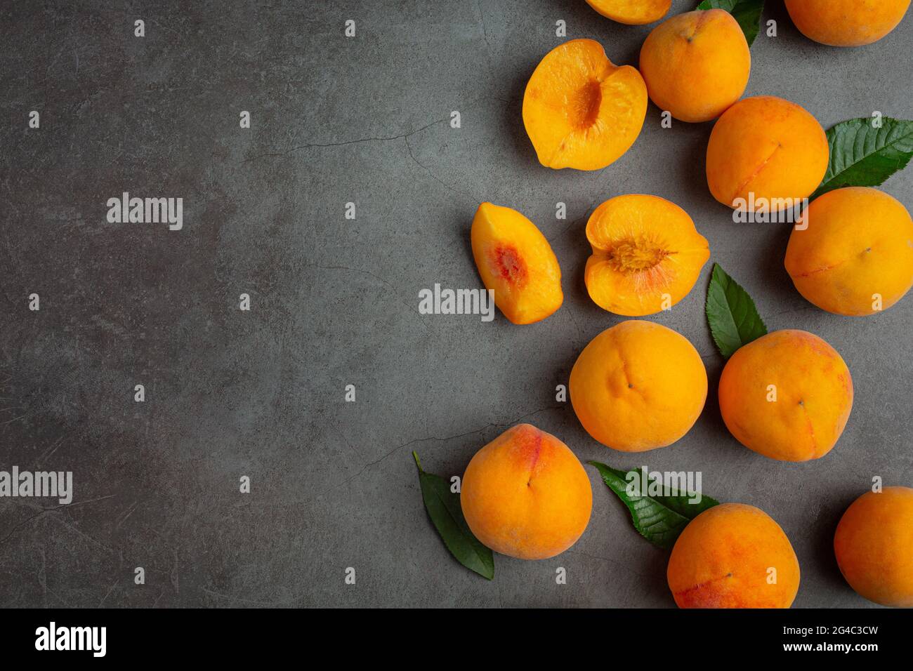 peaches on a black background Stock Photo