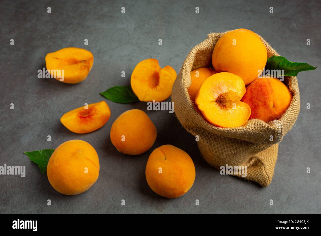 peaches on a black background Stock Photo