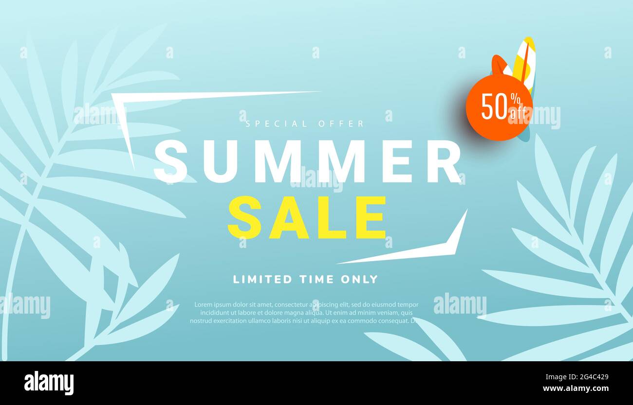 Summer sale vector illustration with tropical leaf background ...