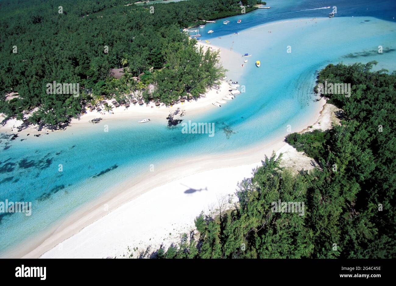 MAURITIUS. AERIAL VIEW OF L'ILE AUX CERFS ISLAND Stock Photo