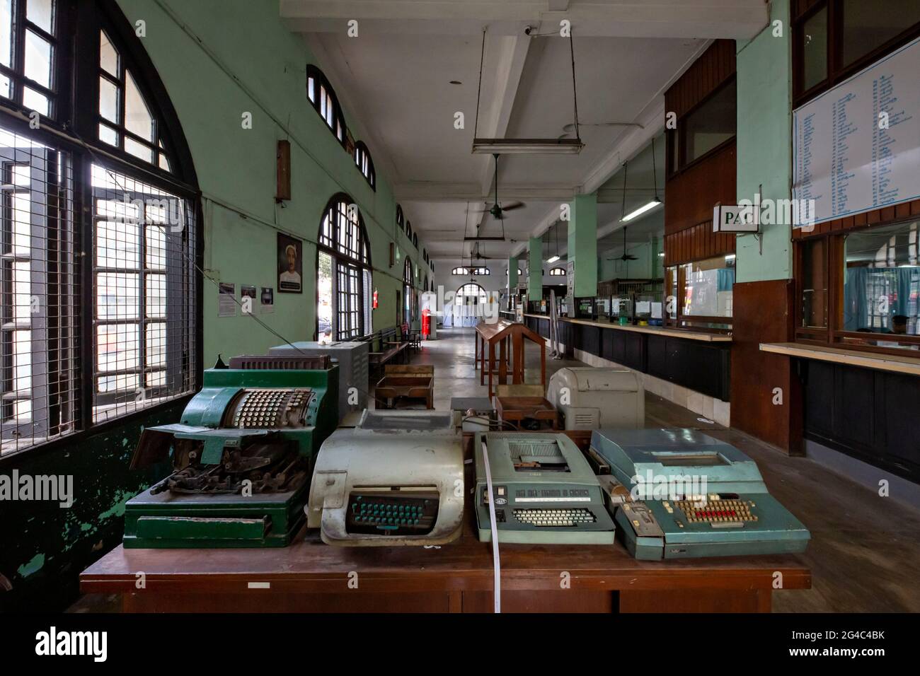 Ancient post office with old telex machines in Yangon, Myanmar Stock Photo