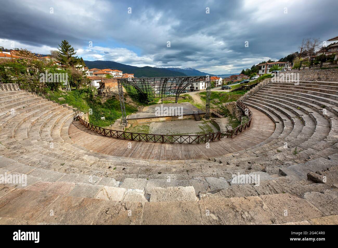 Roman amphitheater in Ohrid, North Macedonia Stock Photo