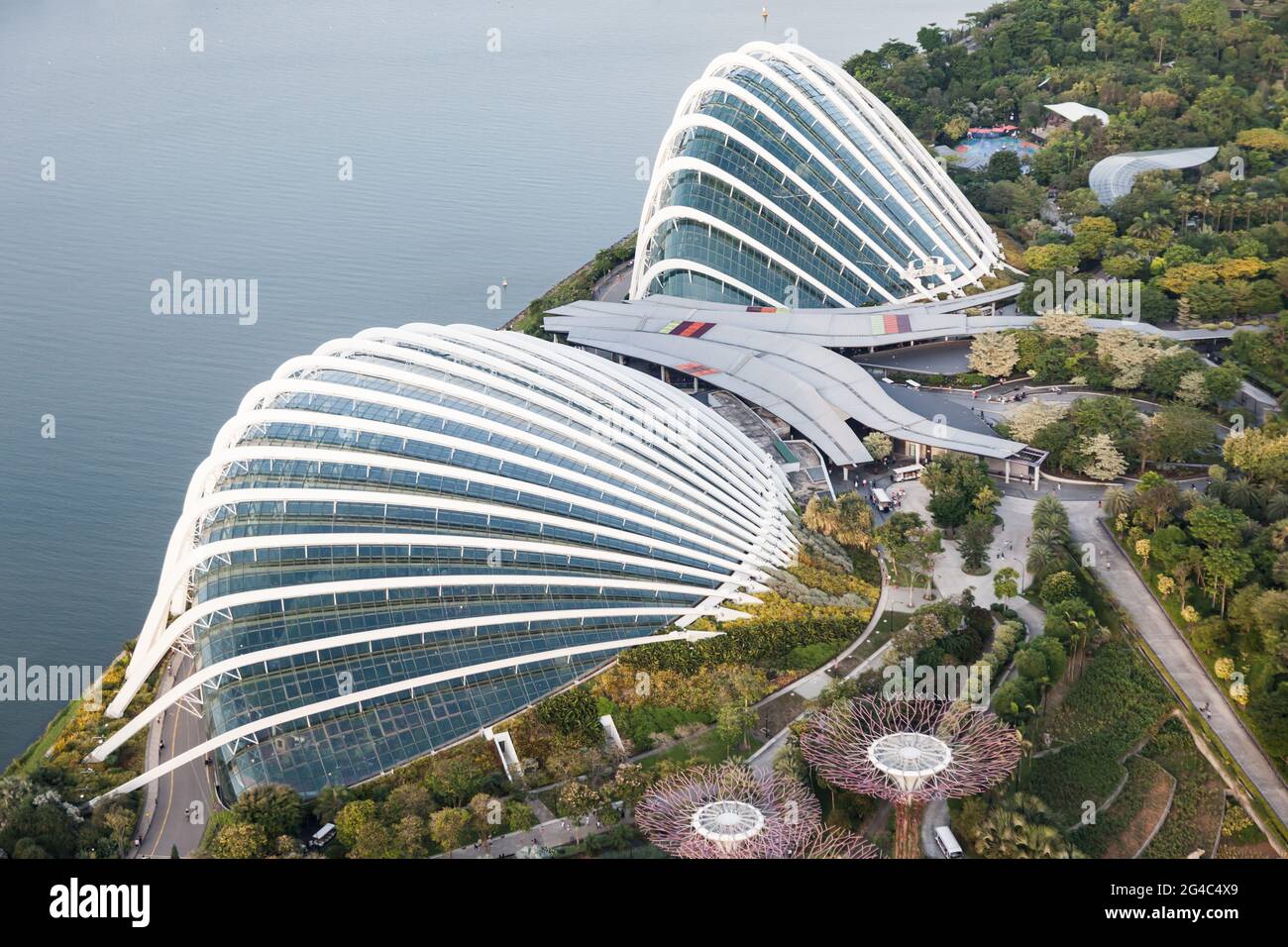 Aerial view of the Flower Dome and Cloud Forest dome in Singapore's