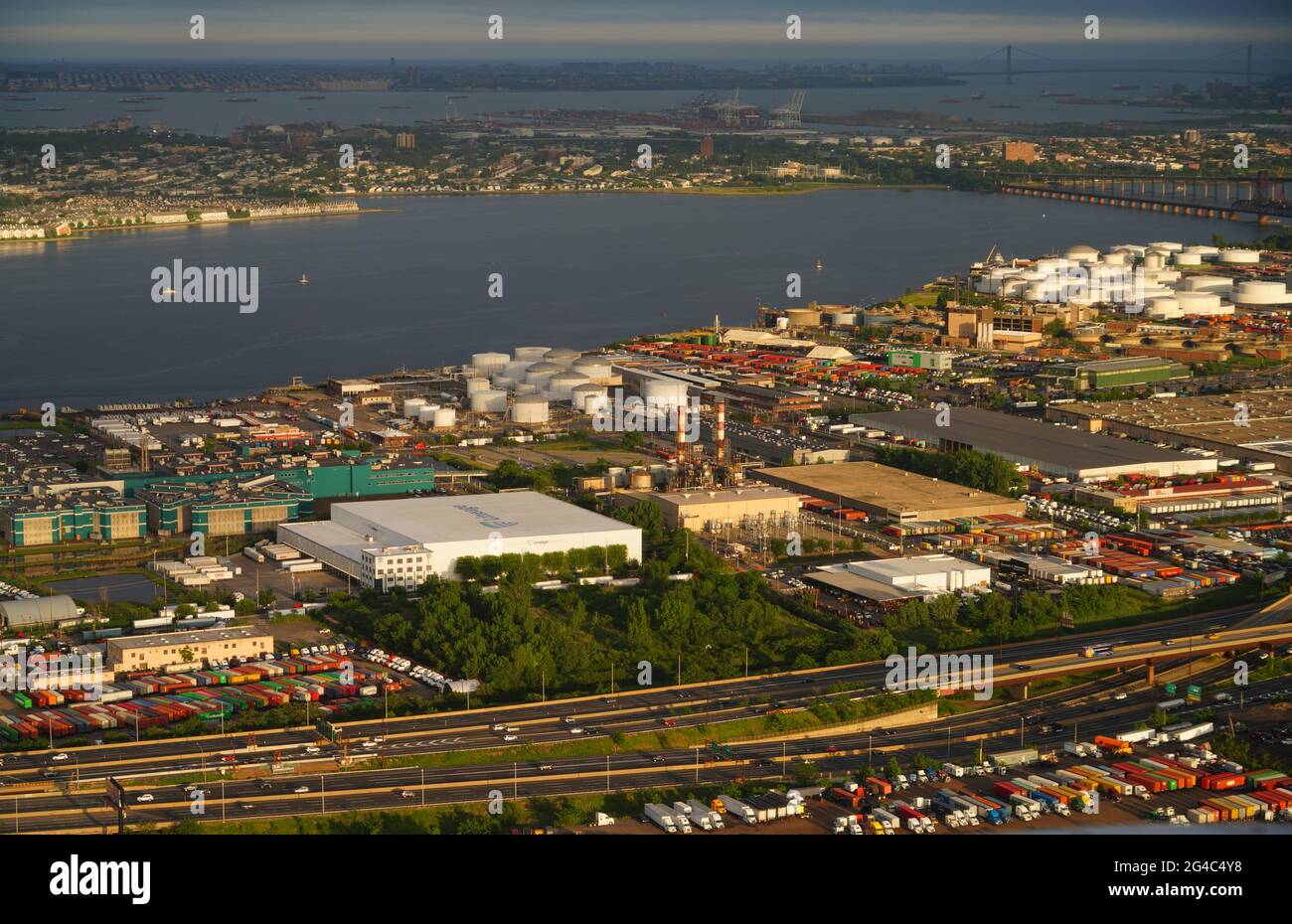 NEWARK, NJ 12 JUN 2021 Aerial view of colorful shipping containers