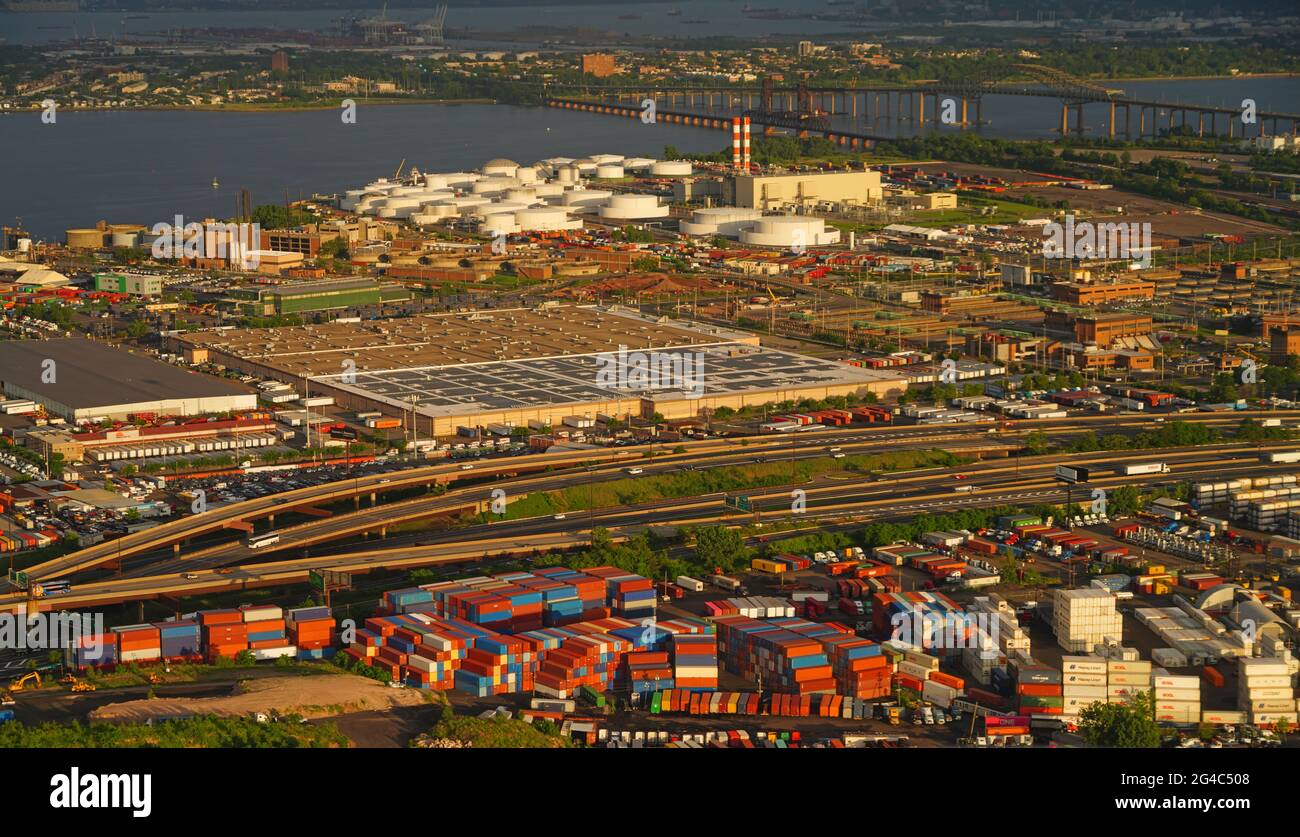 NEWARK, NJ 12 JUN 2021 Aerial view of colorful shipping containers