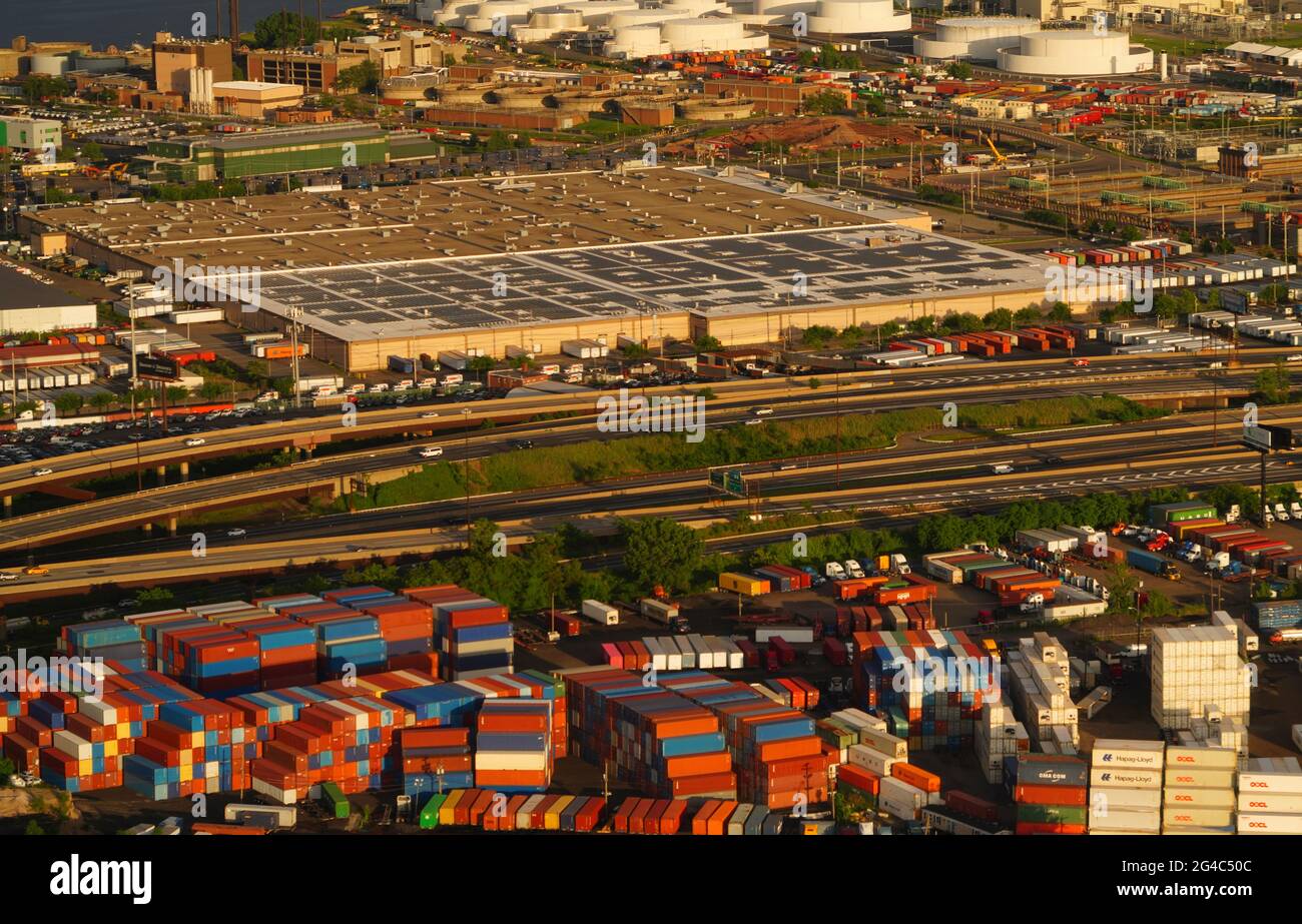 NEWARK, NJ 12 JUN 2021 Aerial view of colorful shipping containers