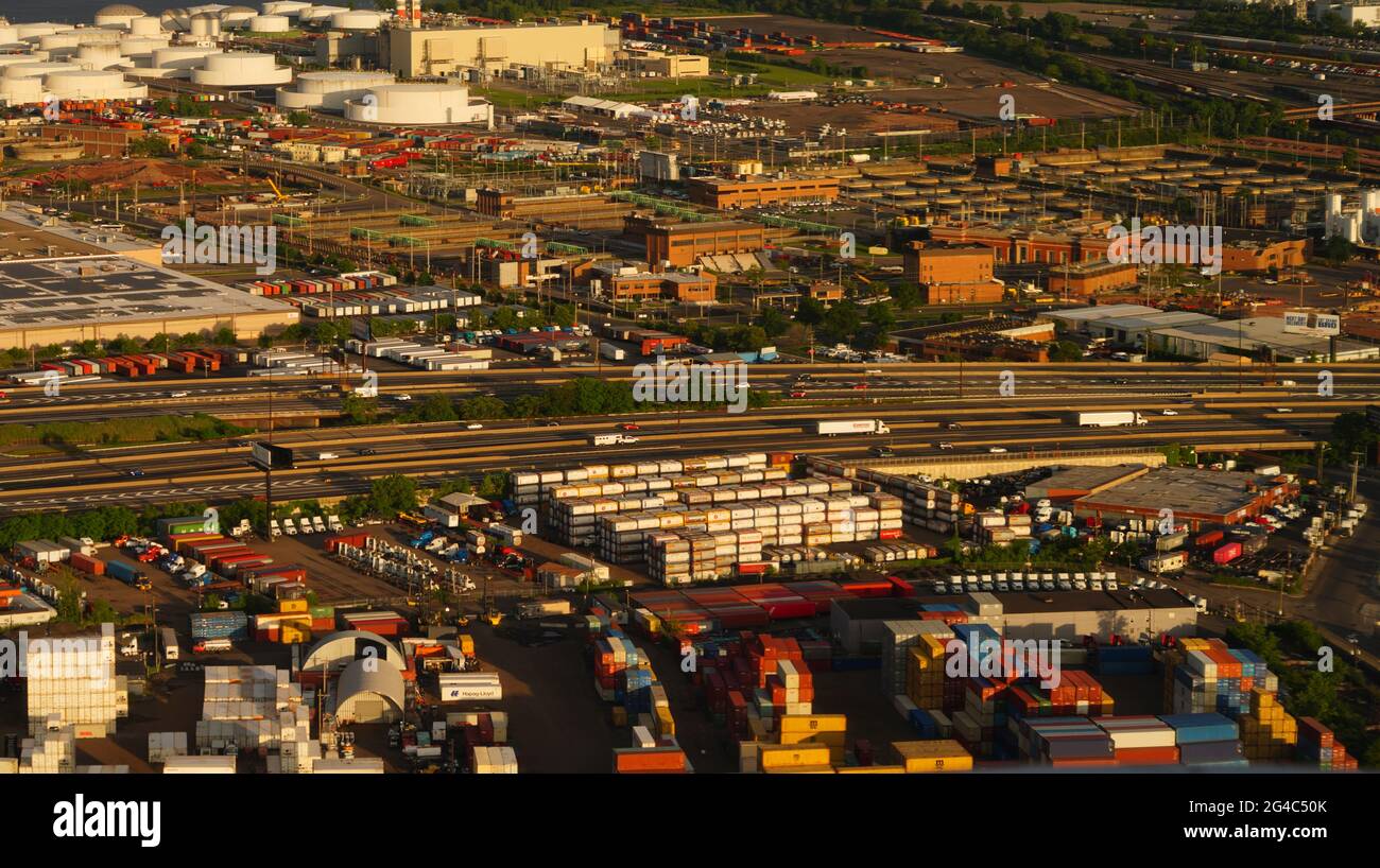 NEWARK, NJ 12 JUN 2021 Aerial view of colorful shipping containers