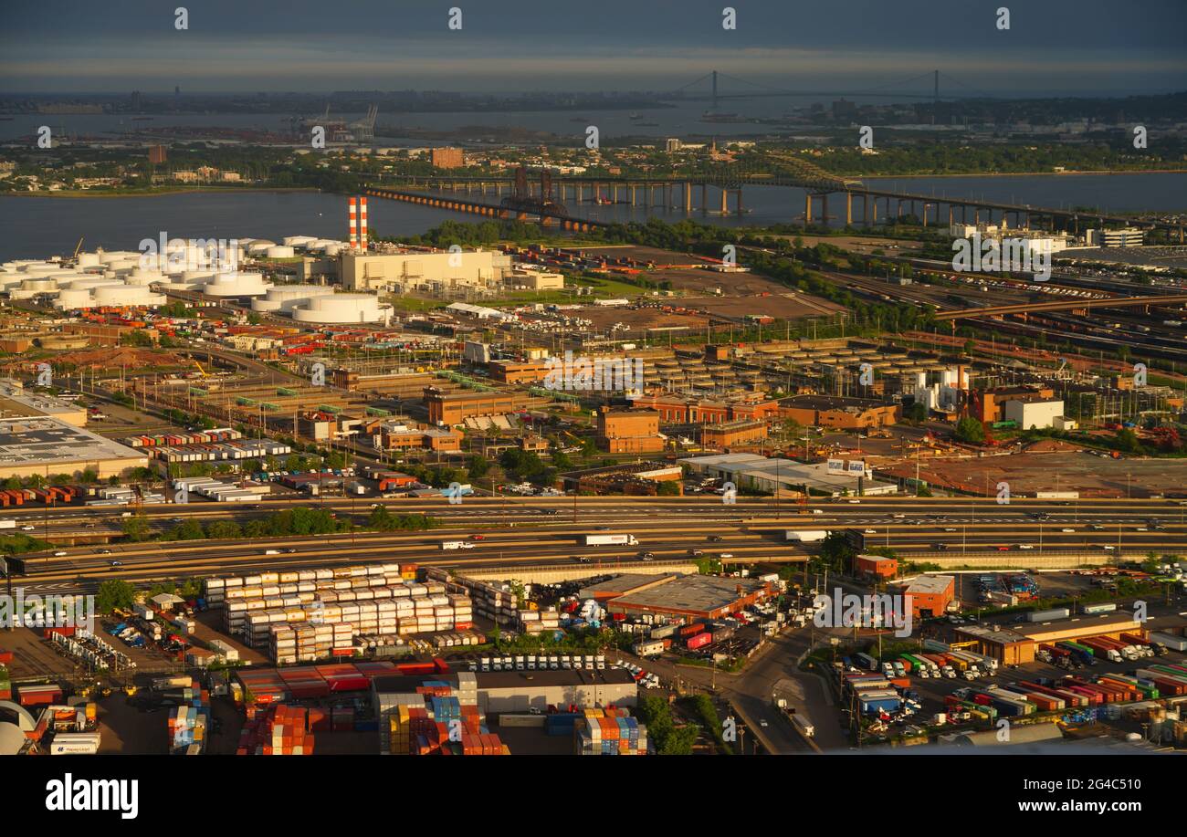 NEWARK, NJ 12 JUN 2021 Aerial view of colorful shipping containers
