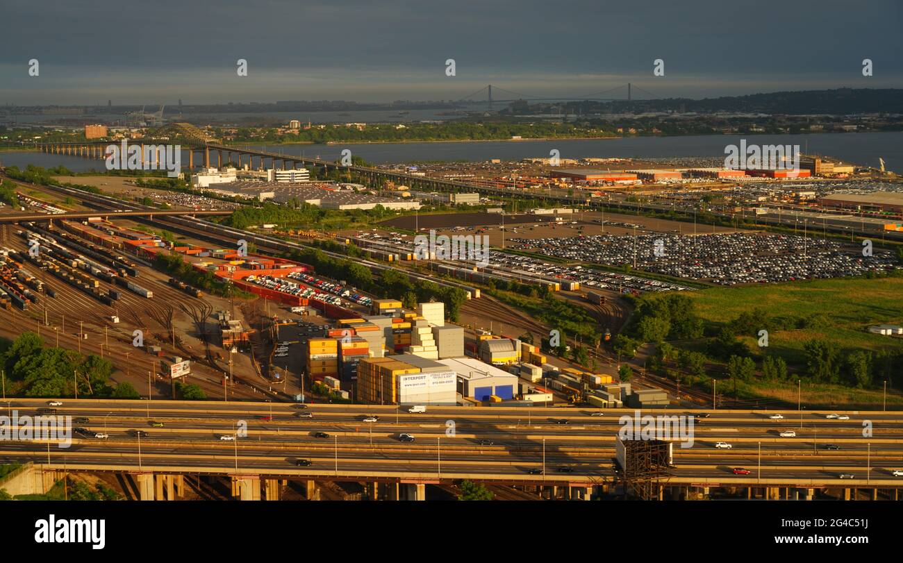 NEWARK, NJ 12 JUN 2021 Aerial view of colorful shipping containers