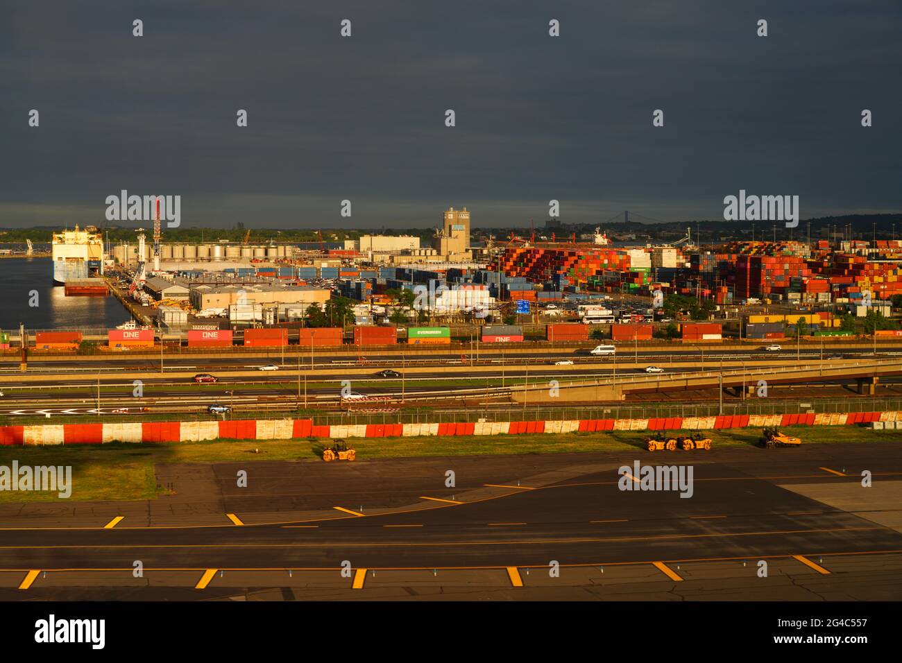 NEWARK, NJ 12 JUN 2021 Aerial view of colorful shipping containers