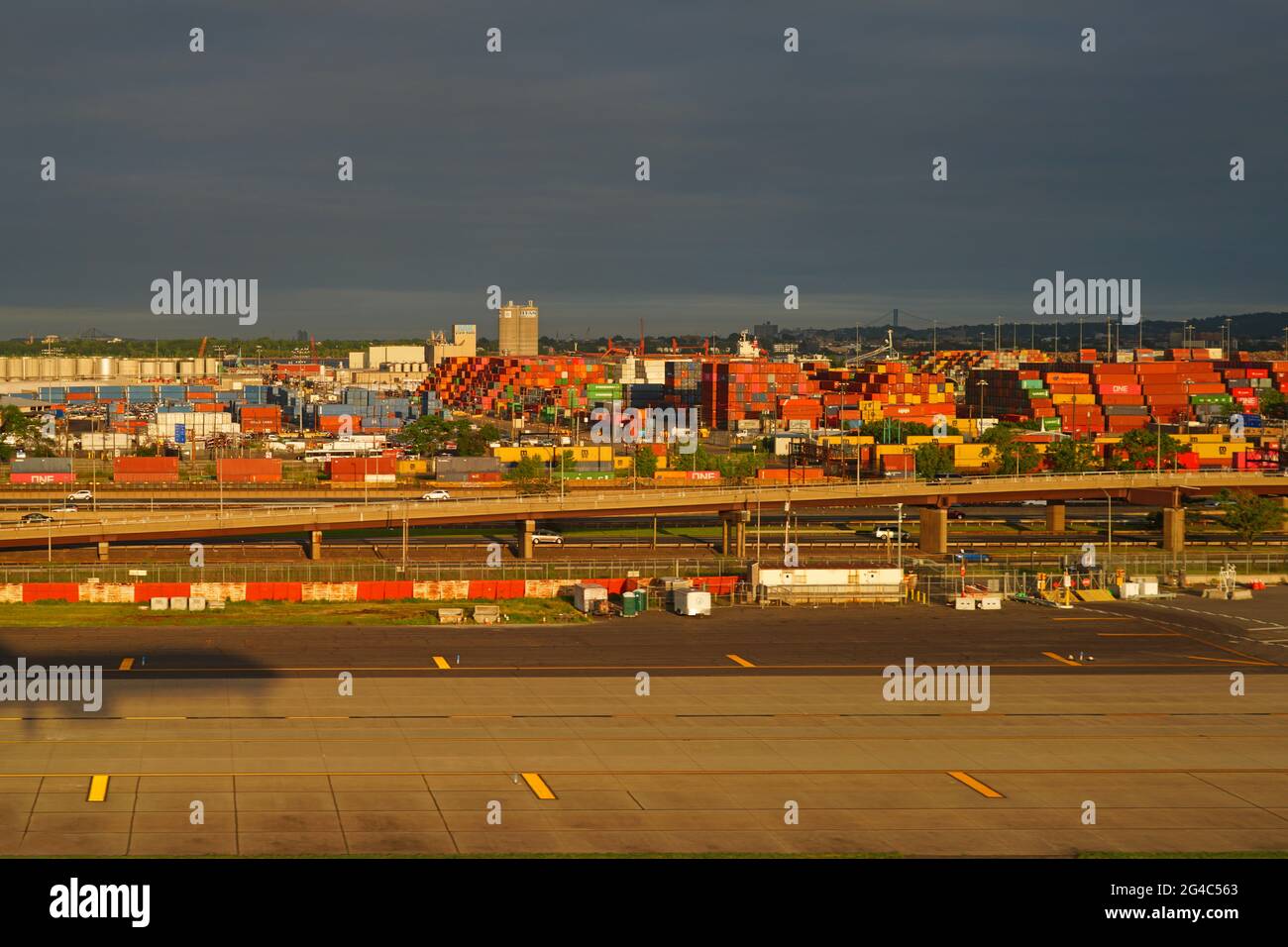 NEWARK, NJ 12 JUN 2021 Aerial view of colorful shipping containers