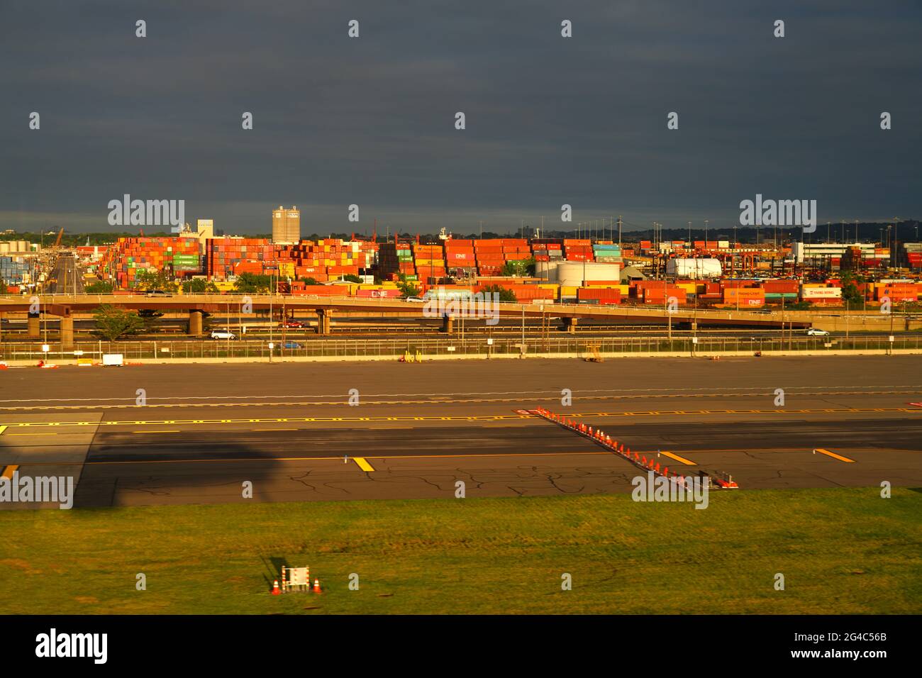 NEWARK, NJ 12 JUN 2021 Aerial view of colorful shipping containers