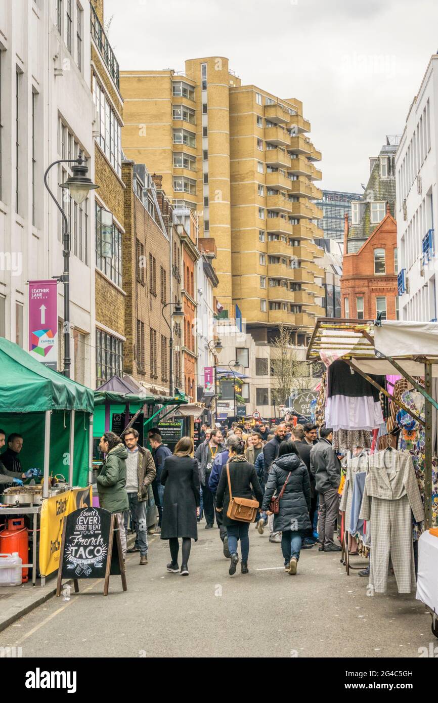 Leather Lane market in London Stock Photo - Alamy