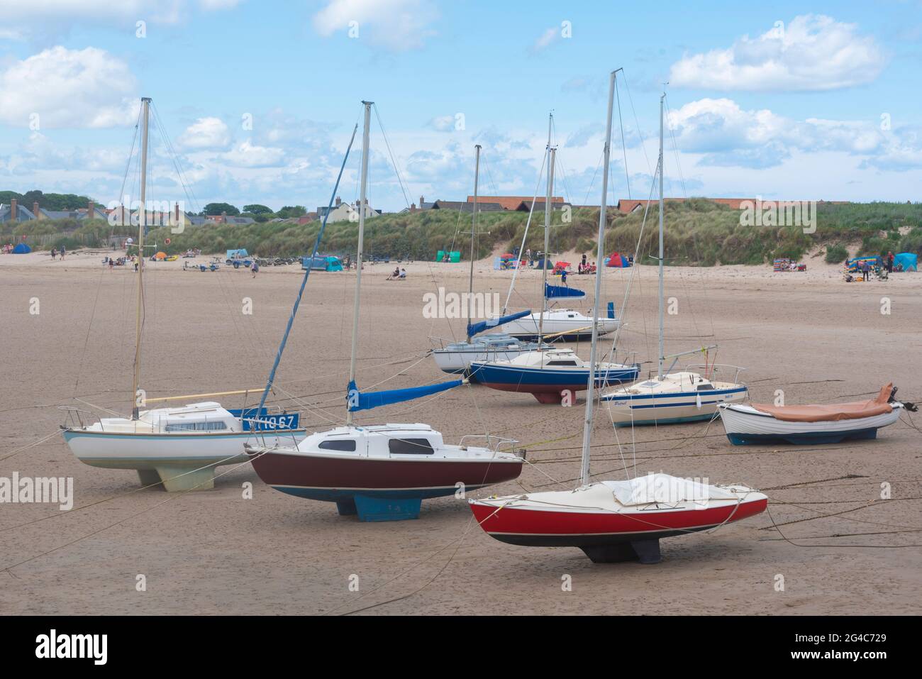Low tide on Beadnell Beach Stock Photo