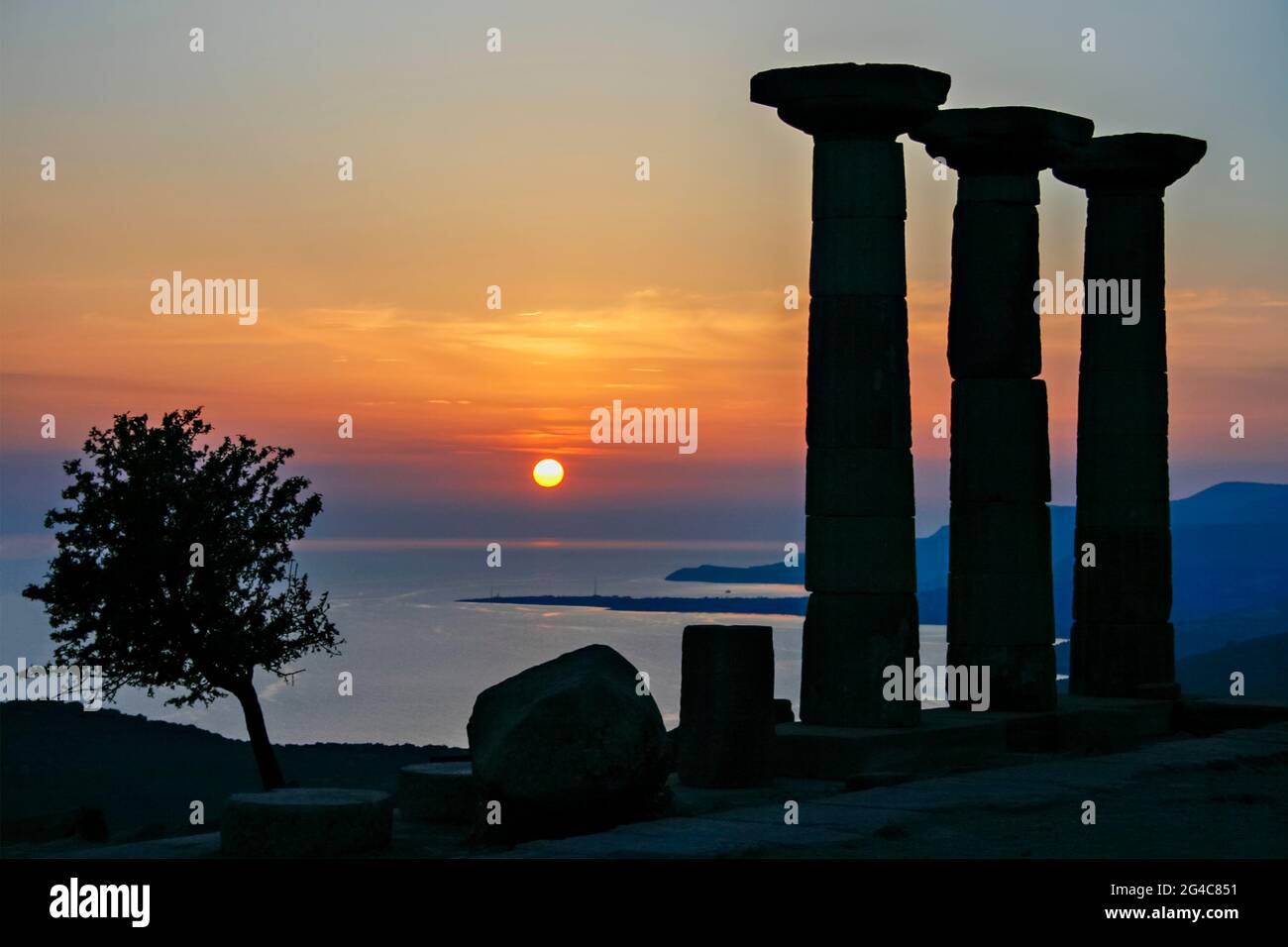 Ruins of the Temple of Athena at the ancient city of Assos on the Aegean Sea, in Behramkale, Canakkale,Turkey Stock Photo