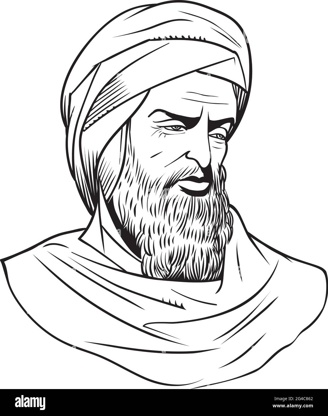 Averroes or Ibn Rushd was a Muslim Andalusian polymath and jurist of Berber descent. Father of Rationalism. Stock Vector