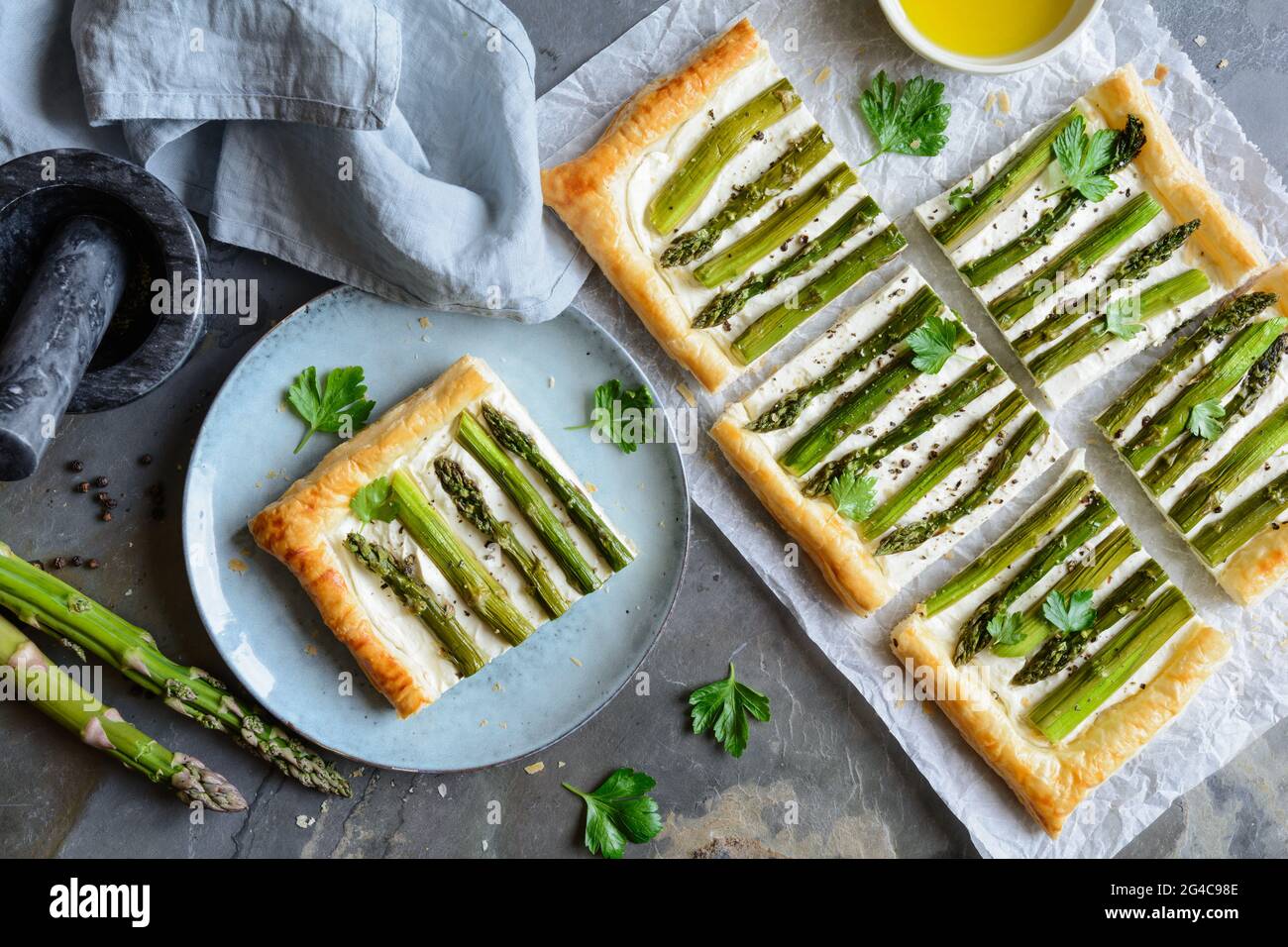 Vegetarian Asparagus and cream cheese puff pastry tart Stock Photo Alamy