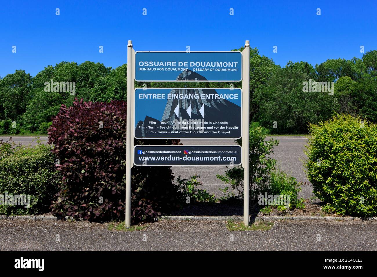 Sign at the entrance of the First World War Douaumont Ossuary in Douaumont-Vaux (Meuse), France Stock Photo