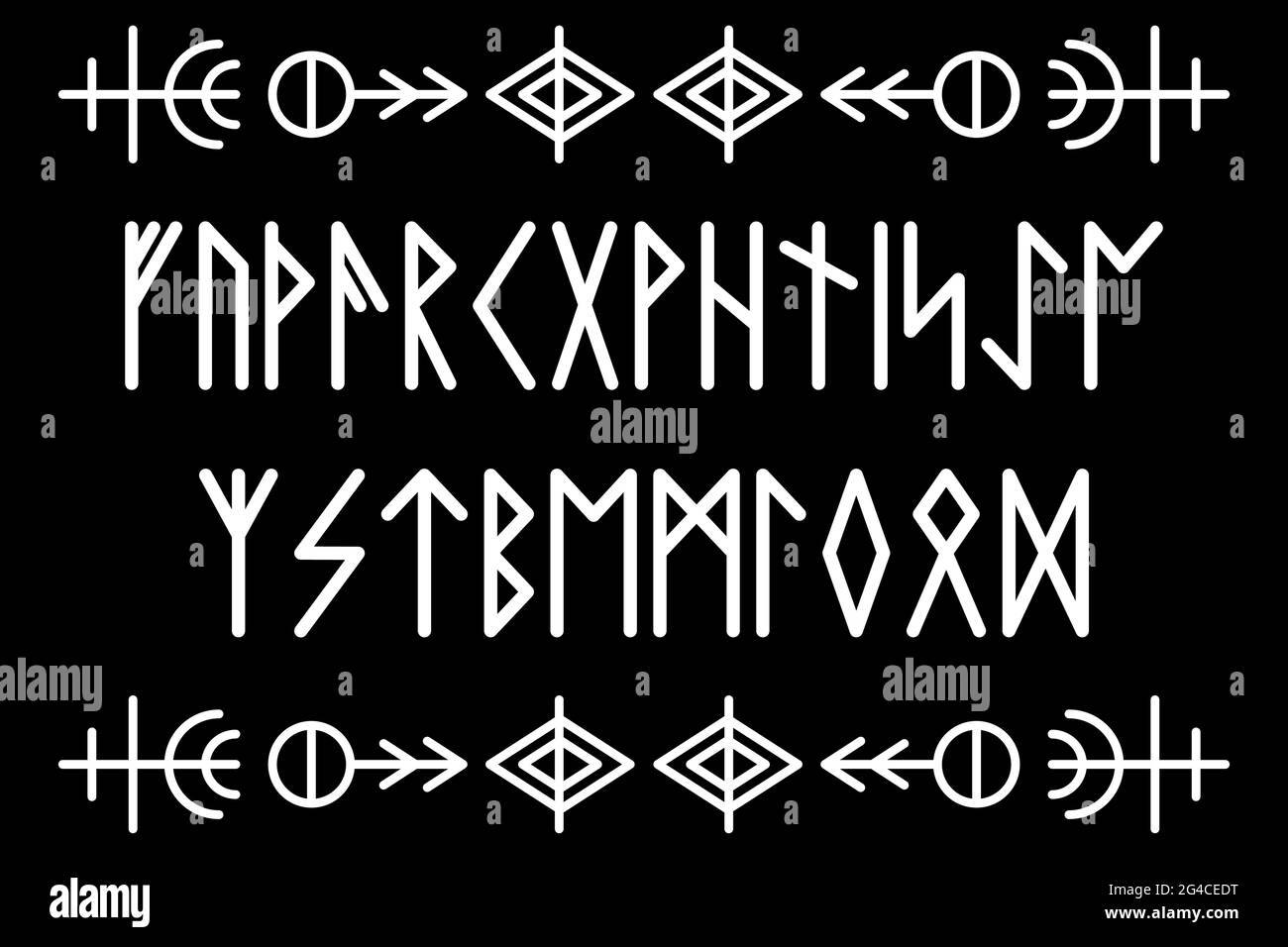 Set Of Illustrated Line Art Nordic Runes On Stone High-Res Vector