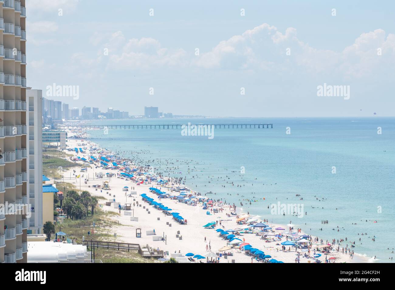 Panama City Beach Florida Skyline Beachfront Crowd June 2021 Stock