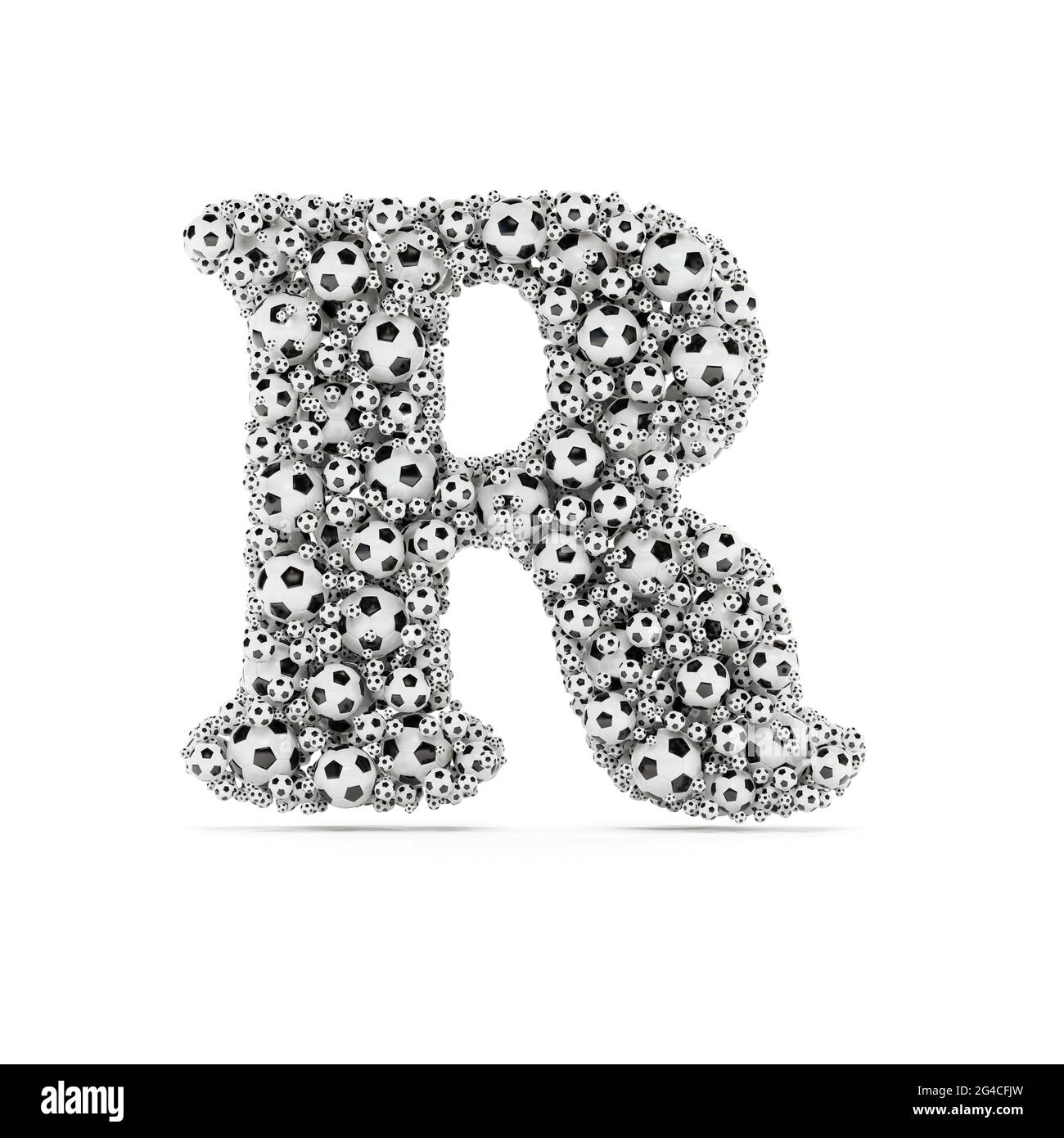 R letter with soccer football balls. Realistic 3d rendering ...