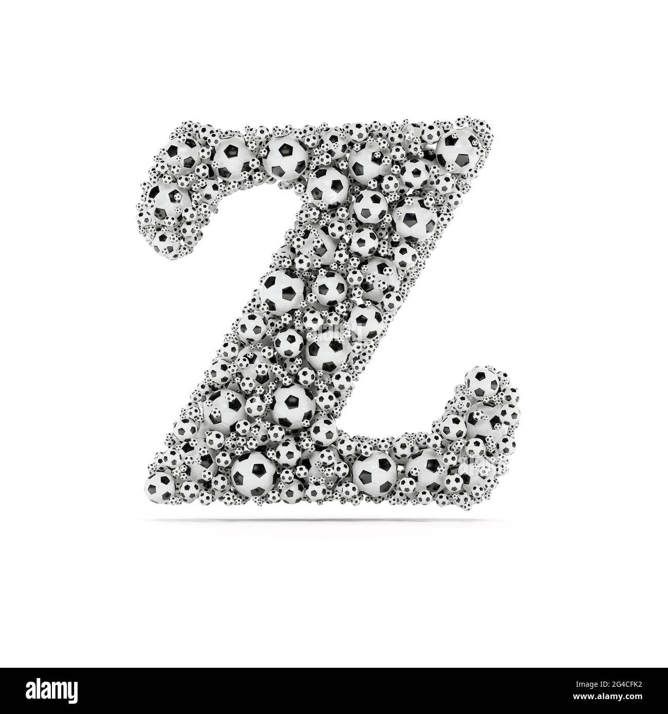 Z letter with soccer football balls. Realistic 3d rendering illustration. Isolated on white background with shadow cast Stock Photo