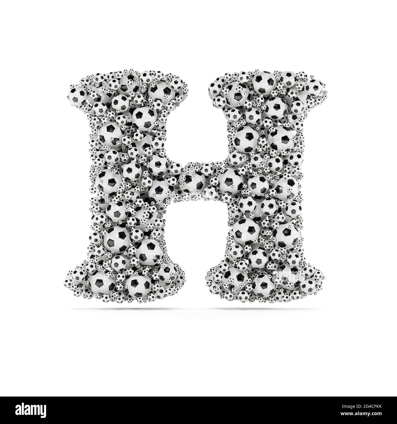 H letter with soccer football balls. Realistic 3d rendering illustration. Isolated on white background with shadow cast Stock Photo