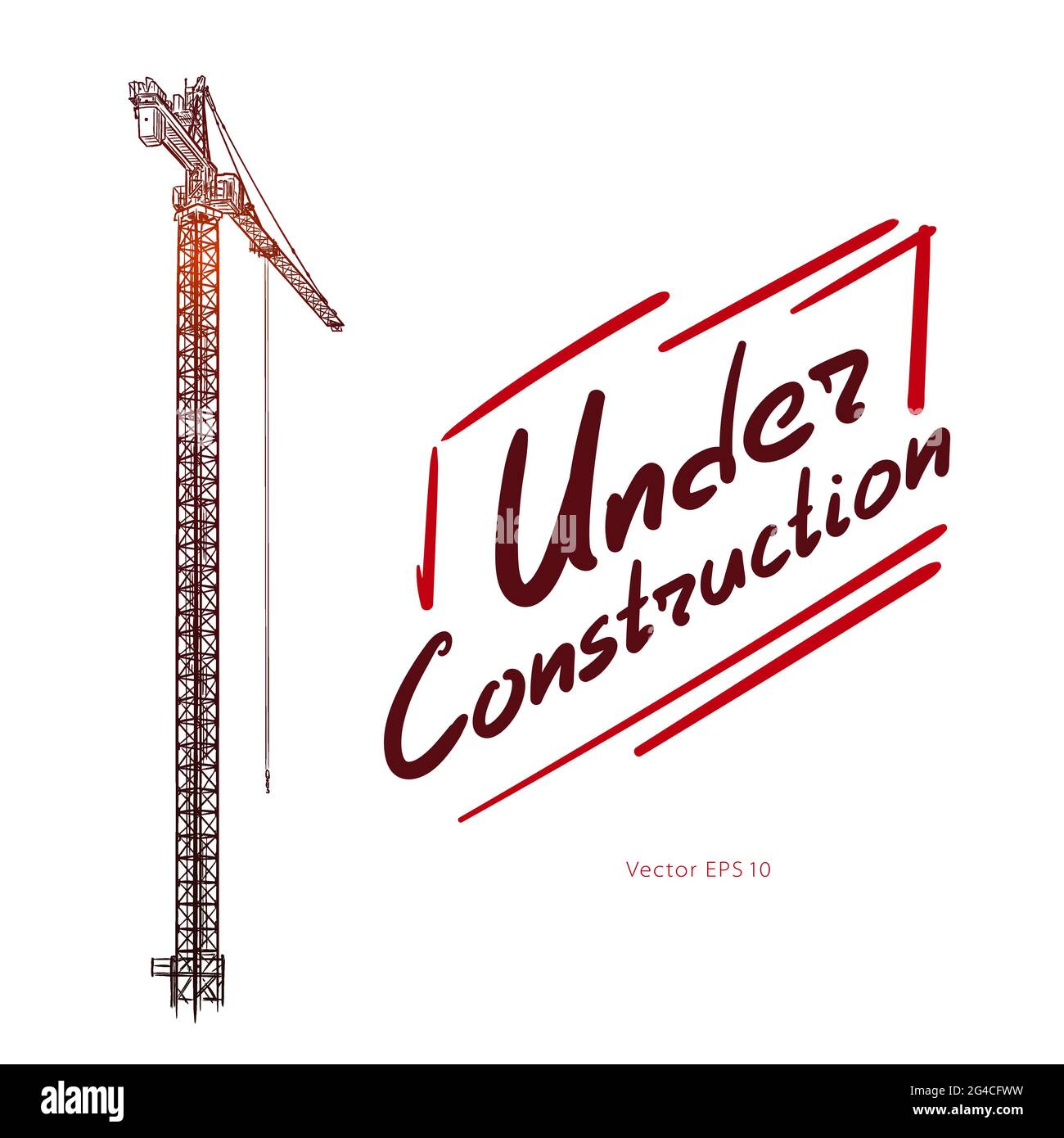 Tower construction crane. Hand drawn vector illustration isolated on white background. Stock Vector