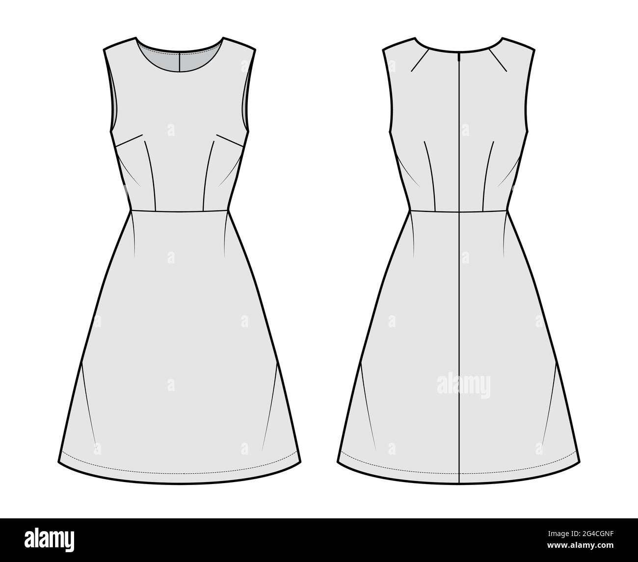 Dress A-line technical fashion illustration with sleeveless, fitted ...