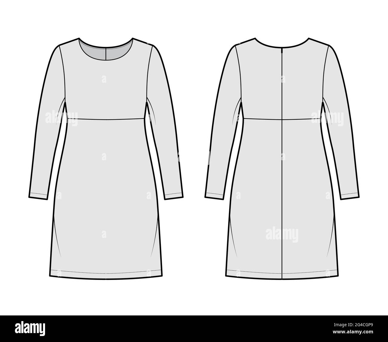 Dress empire line technical fashion illustration with long sleeves ...