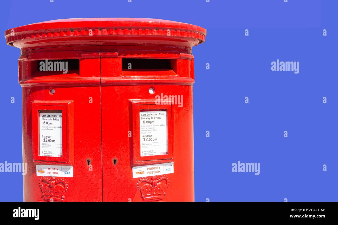 Royal Mail double aperture pillar box, Market square, Stafford, Staffordshire, England, United Kingdom Stock Photo