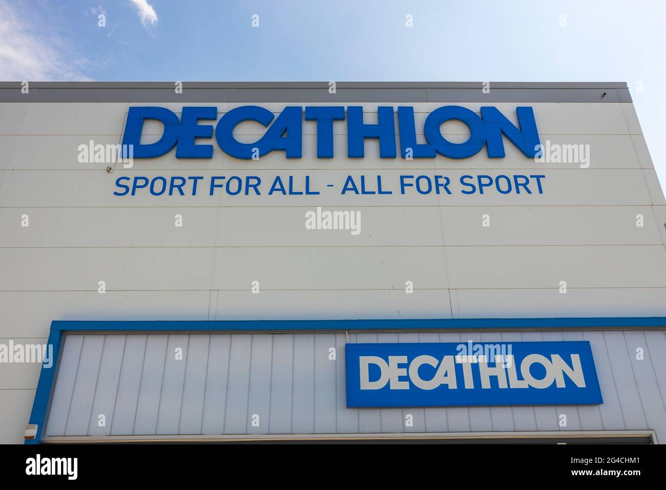 Close up view of main logo of sport market Decathlon on facade of building  Stock Photo - Alamy