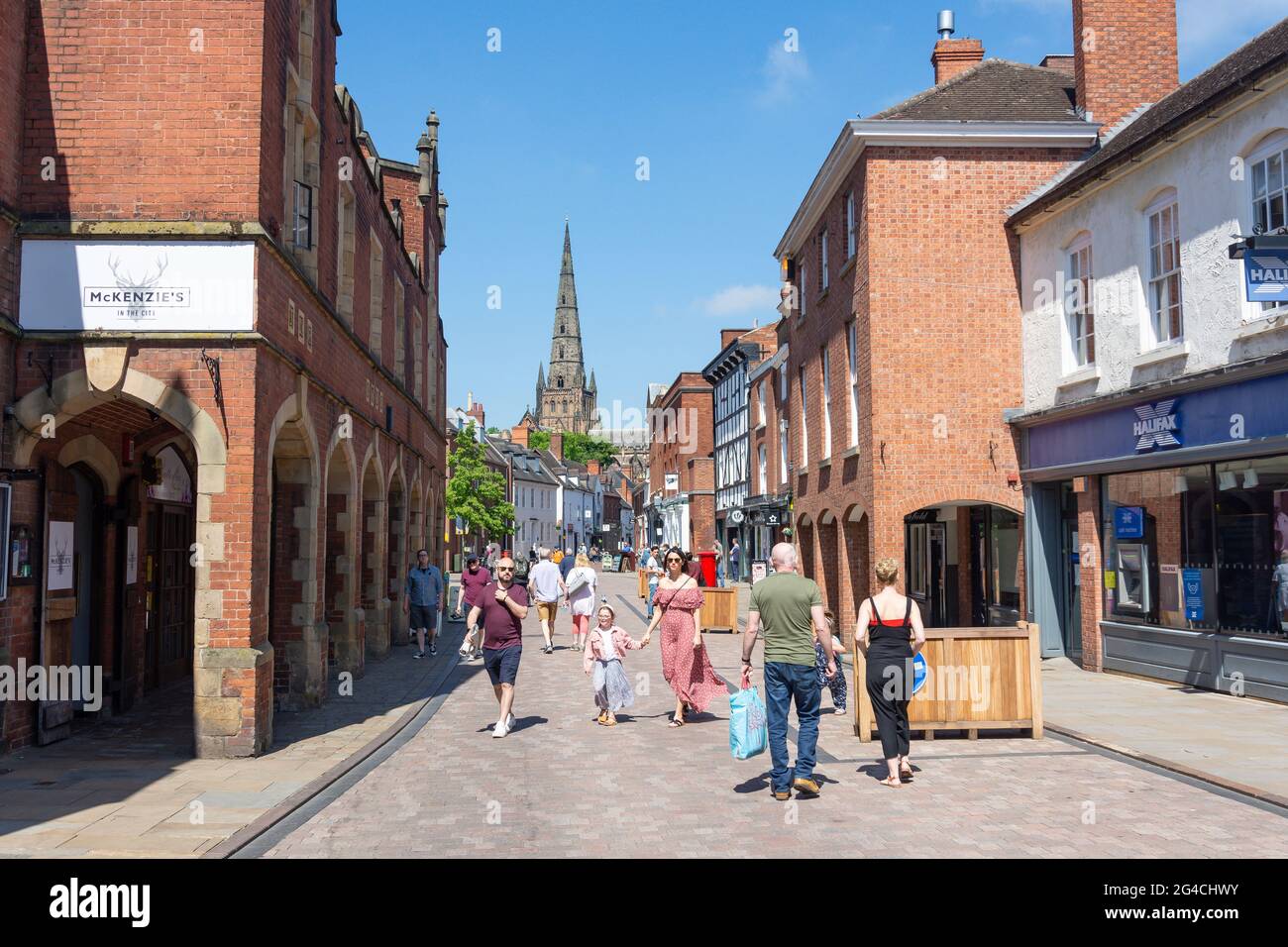Pedestrianised conduit street shops shoppers cathedral spire lic hires