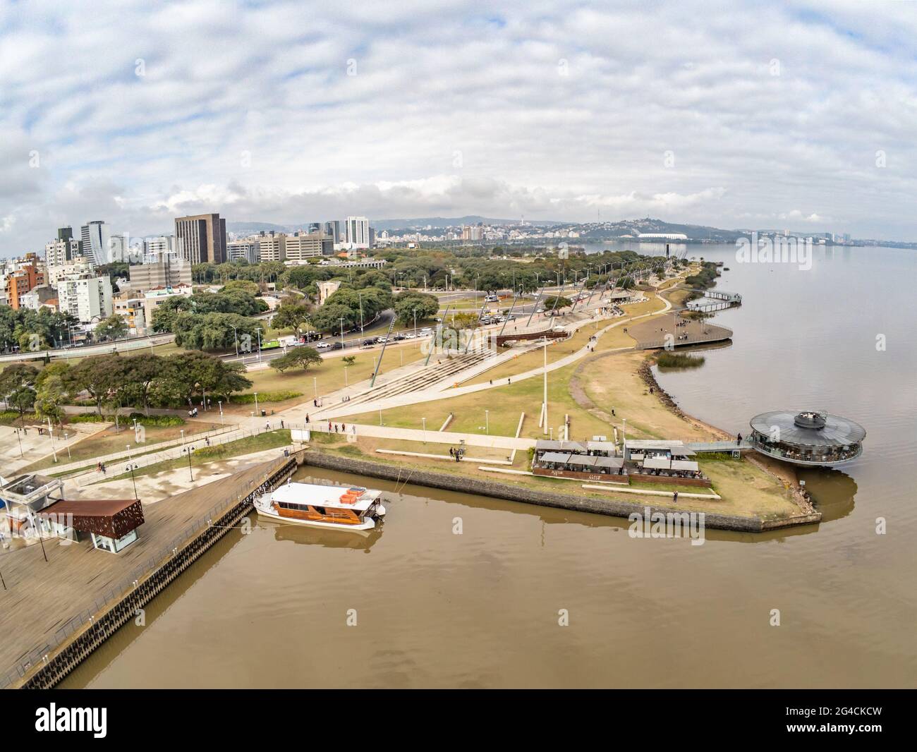 Guaiba Lake shore park and downtown, Porto Alegre, Rio Grande do Sul, Brazil Stock Photo