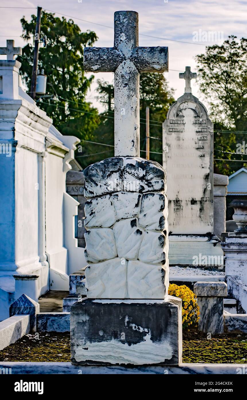 Above-ground graves and family tombs are pictured at St. Patrick Cemetery No. 2, Nov. 14, 2015, in New Orleans, Louisiana. Stock Photo