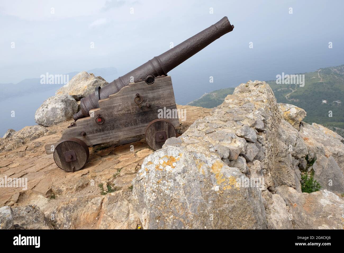 Cannone al Mirador Penya del Migdia a Mallorca Stock Photo