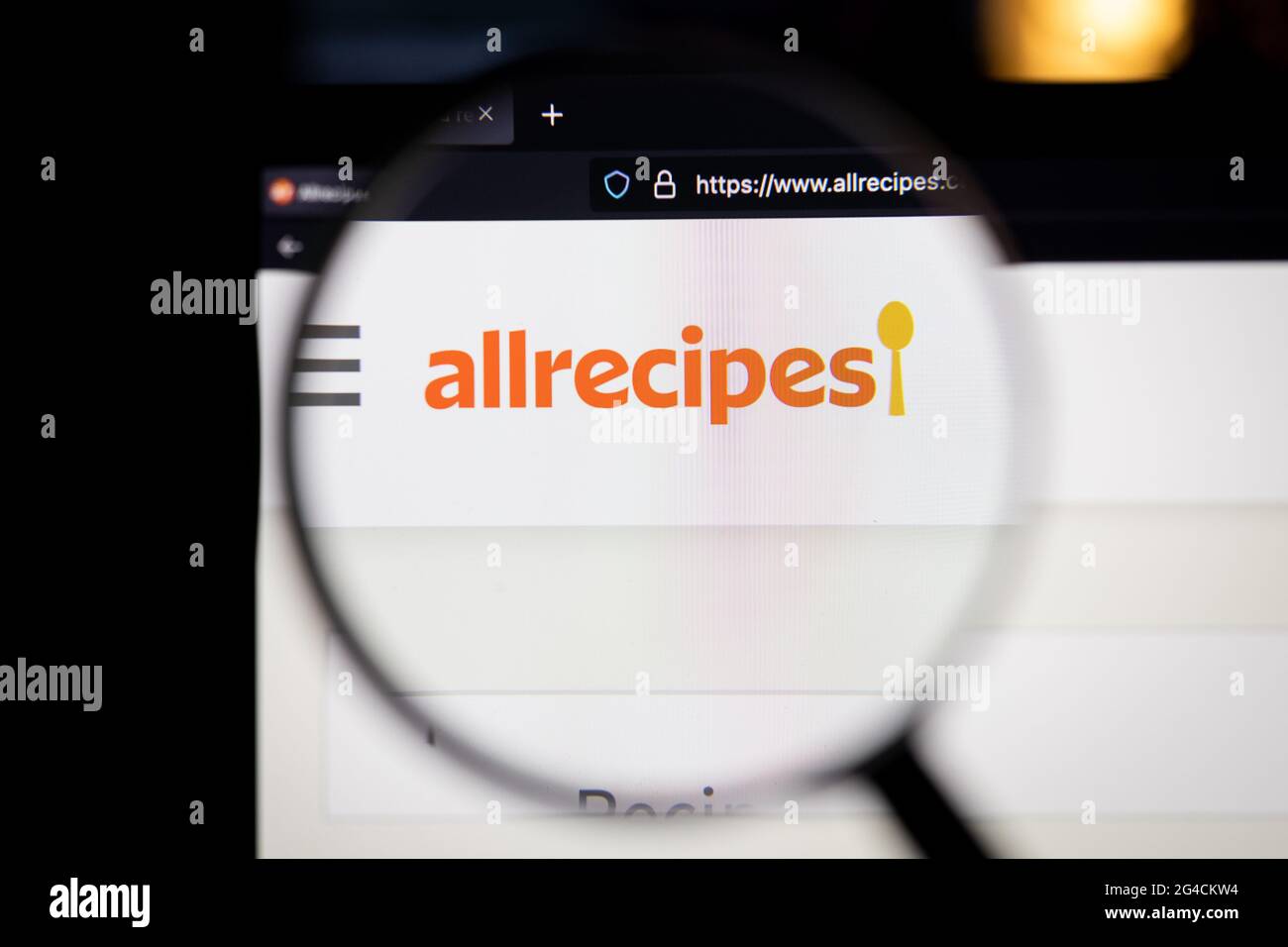 Allrecipes company logo on a website, seen on a computer screen through ...