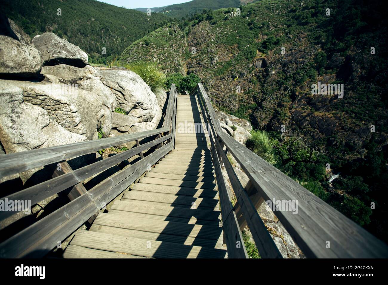 Start of the Paiva walkways along the River Paiva, Arouca, Aveiro, Portugal. Stock Photo