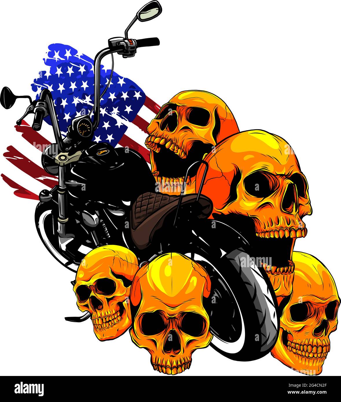 vector motorcycle with skulls and american flag Stock Vector