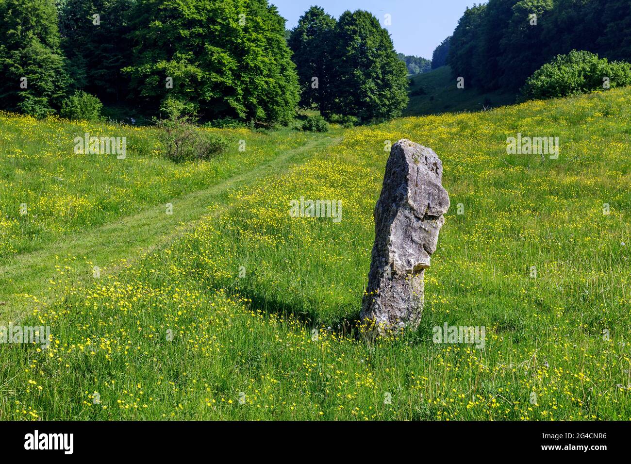 Stone sculpture on a mountain path Stock Photo