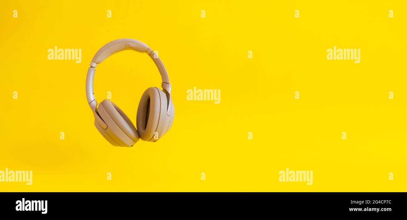 simple wireless headphones isolated floating in the air against the